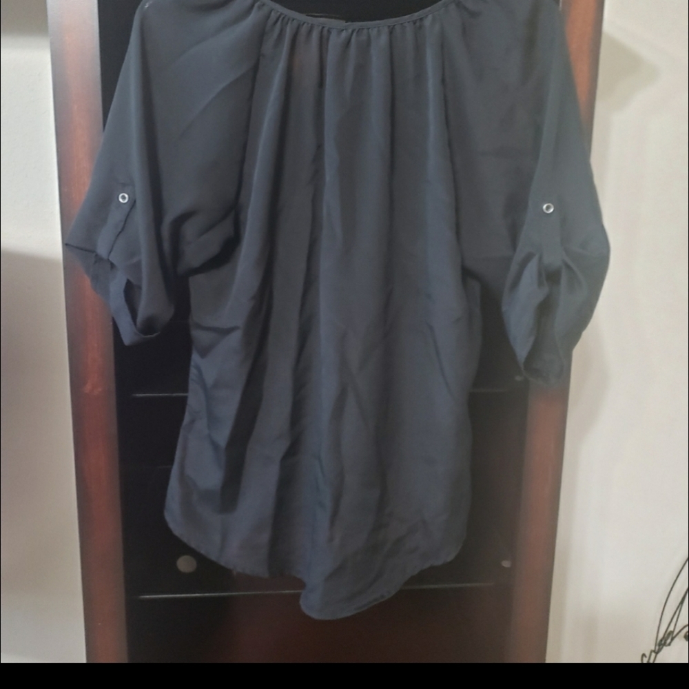 Express M Flowy Button Down Pop Over Roll Tab 3/4… - image 7